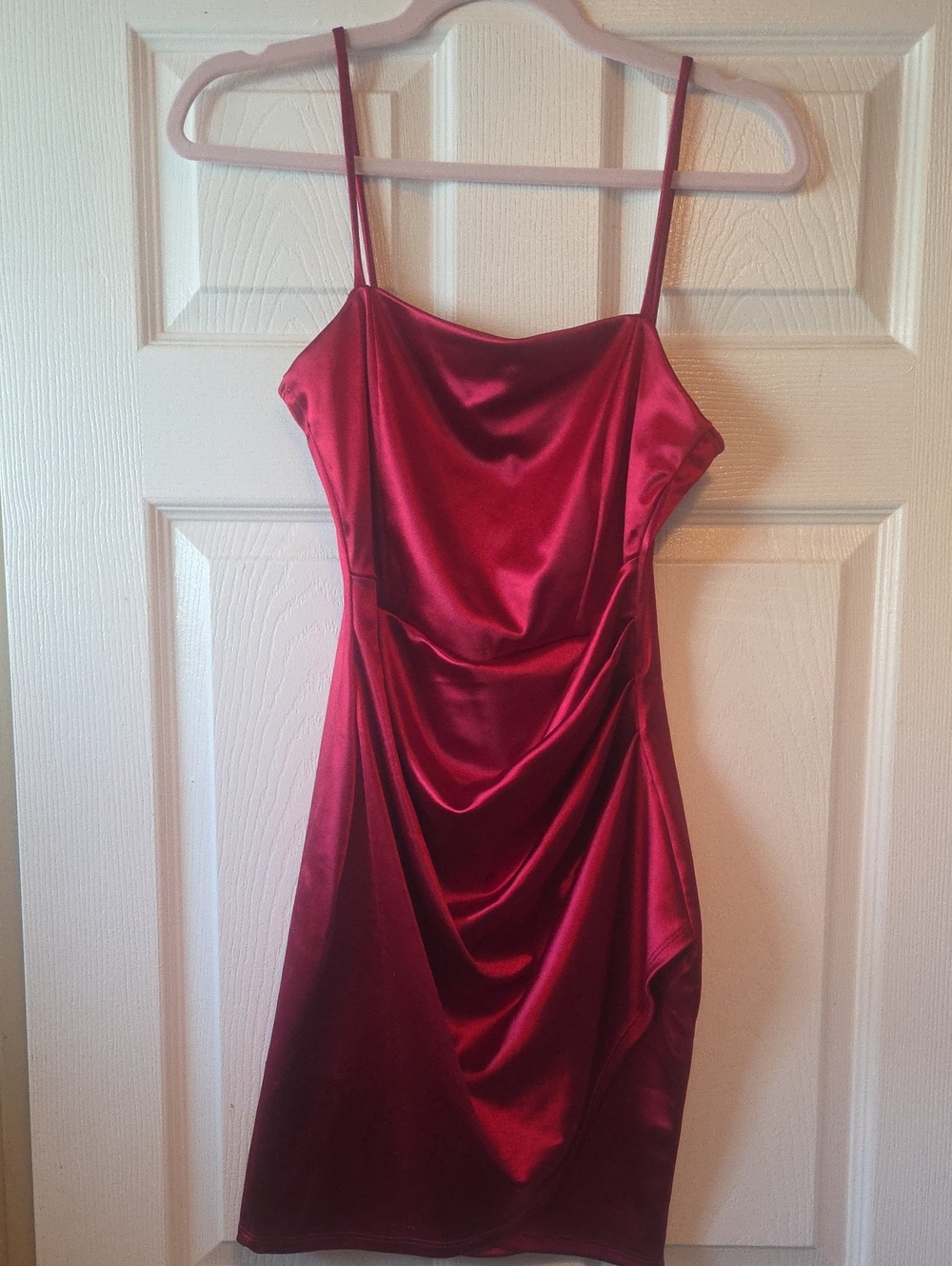 Windsor Scarlet Satin Mini Dress with Spaghetti Straps